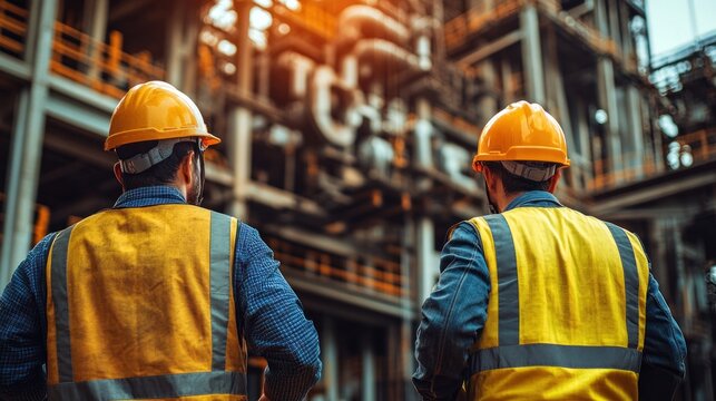 Two engineers inspecting industrial plant.