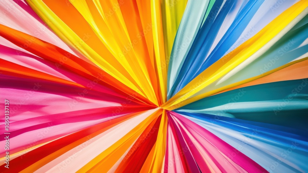 Poster a vibrant burst of colors radiating from a central point, representing the dynamic energy and expans