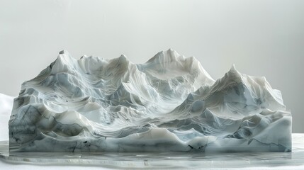 A sculpted mountain landscape made of translucent material.