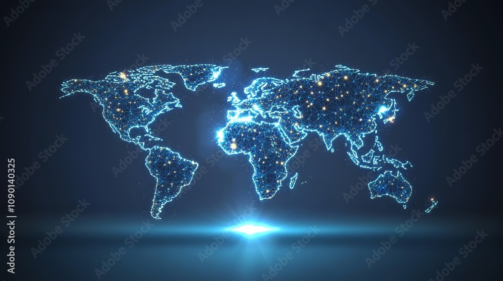Poster Illuminated world map, global network concept.