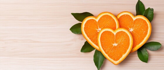 Three Heart Shaped Orange Slices on Wood