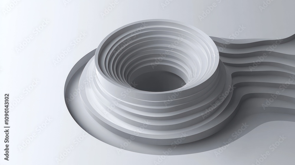 Poster Abstract layered structure with a circular hollow, emphasizing depth and dimension.