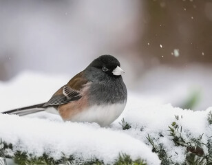 dark eyed junco in a light winter dusting of snow AI