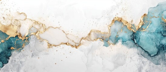 Fototapeta premium Abstract Teal Gold Marble Texture: Elegant Fluid Art Painting