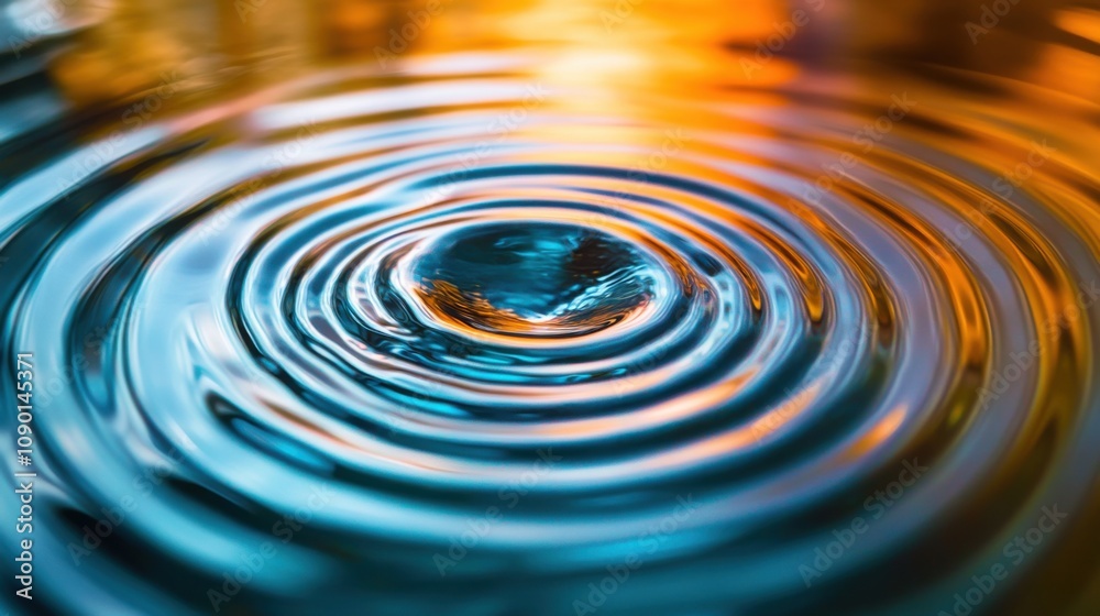 Poster An abstract depiction of concentric waves in a spectrum of colors expanding outward, Representing the ripple effect of inclusive practices and their impact on broader communities, photography style