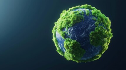 Fototapeta premium Planet earth surrounded by lush greenery nature 3d illustration dark background environmental awareness concept
