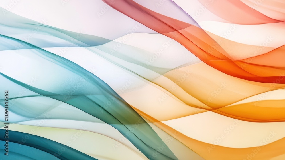 Poster An abstract depiction of layered, multi-colored translucent waves converging into a unified pattern, Symbolizing the blending and harmony of diverse experiences into a seamless whole