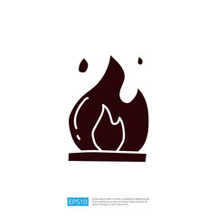 A simple graphic representation of a flame, symbolizing fire, often used in design for themes related to heat, energy, or danger.