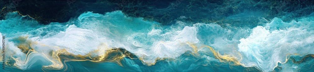 Poster Abstract representation of ocean waves with vibrant turquoise and white colors.