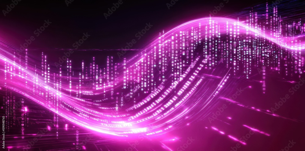 Aufkleber Abstract digital wave with pink hues and binary-like elements, representing technology and data.