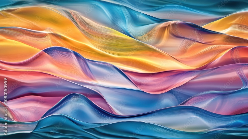 Poster an abstract image of fragmented, colorful waves merging into a harmonious, unified form