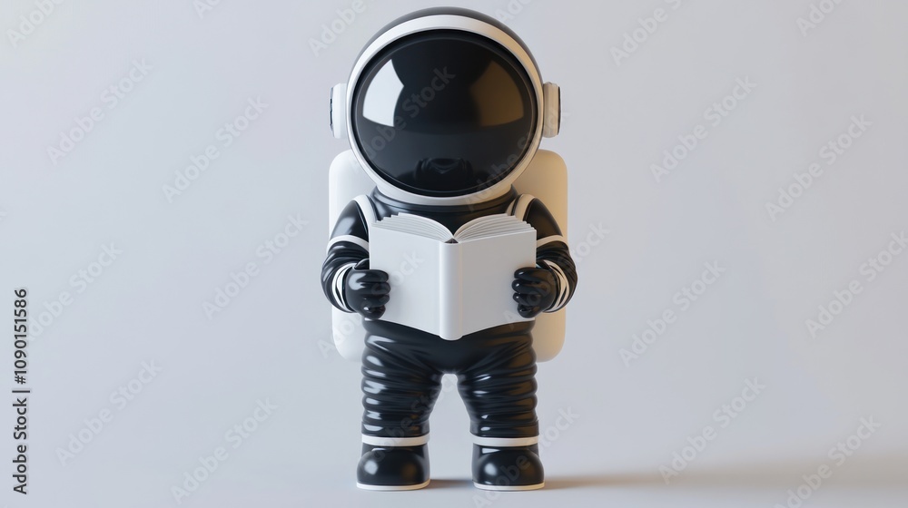 Aufkleber a stylized astronaut figure reading a book, blending space exploration with knowledge.