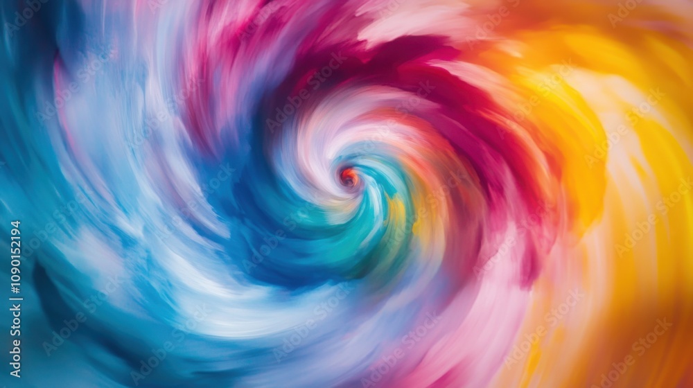 Poster an abstract image of vibrant, swirling colors blending into a central, unified core