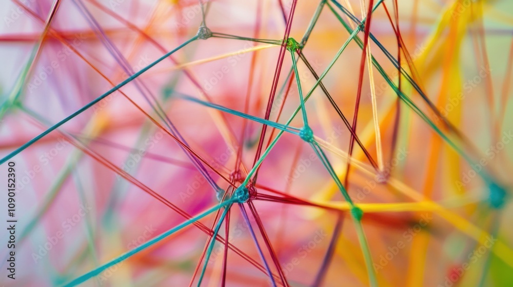 Aufkleber An abstract network of interconnected lines in a variety of colors and widths, Symbolizing the complex web of relationships and support within diverse communities, photography style