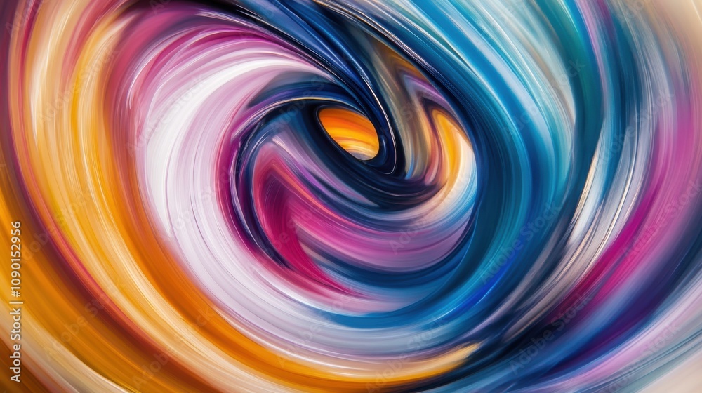 Poster an abstract portrayal of a spectrum of swirling paint strokes merging into a single, unified swirl, 
