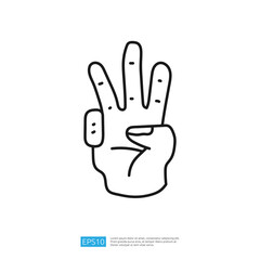 Fototapeta premium A simple line drawing of a hand showing the number four, symbolizing counting or signaling.