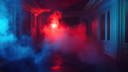 Naklejka premium Red and Blue Smoke in a Hallway
