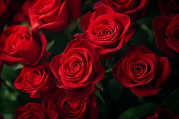 Obraz premium A vibrant bouquet of red roses, symbolizing love and romance, perfect for expressing affection on Valentine's Day.