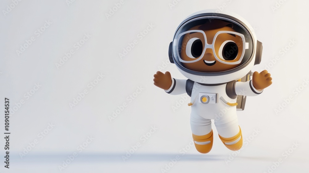 Aufkleber a cheerful cartoon astronaut character with glasses, floating in a playful pose.