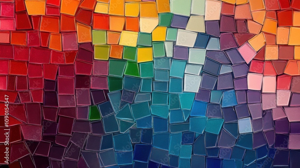 Poster An abstract representation of a gradient mosaic with shifting colors and patterns, Symbolizing the diverse yet cohesive nature of inclusive environments, photography style