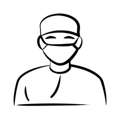 Obraz premium Hand-drawn illustration of a surgeon wearing scrubs and a mask for healthcare concepts