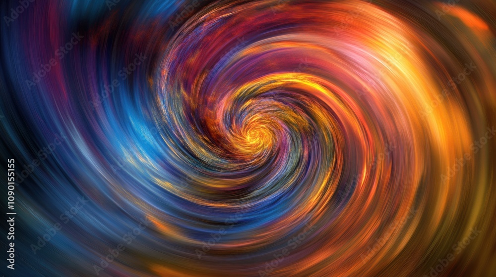 Poster an abstract representation of a vibrant, swirling vortex of colors emerging from a single, central s