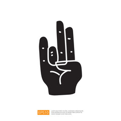 Obraz premium A stylized hand gesture with three fingers raised, possibly symbolizing peace or a greeting. The design is bold and minimalistic, suitable for graphic use.