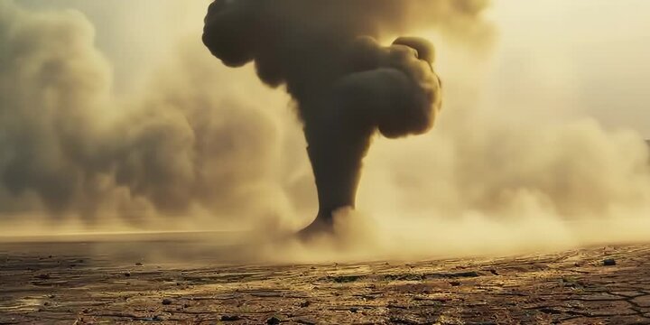 Dust devil swirling across a barren landscape, 4K Video