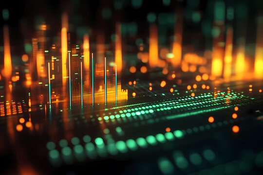 Electric Green and Orange Sound Waves Techno Background