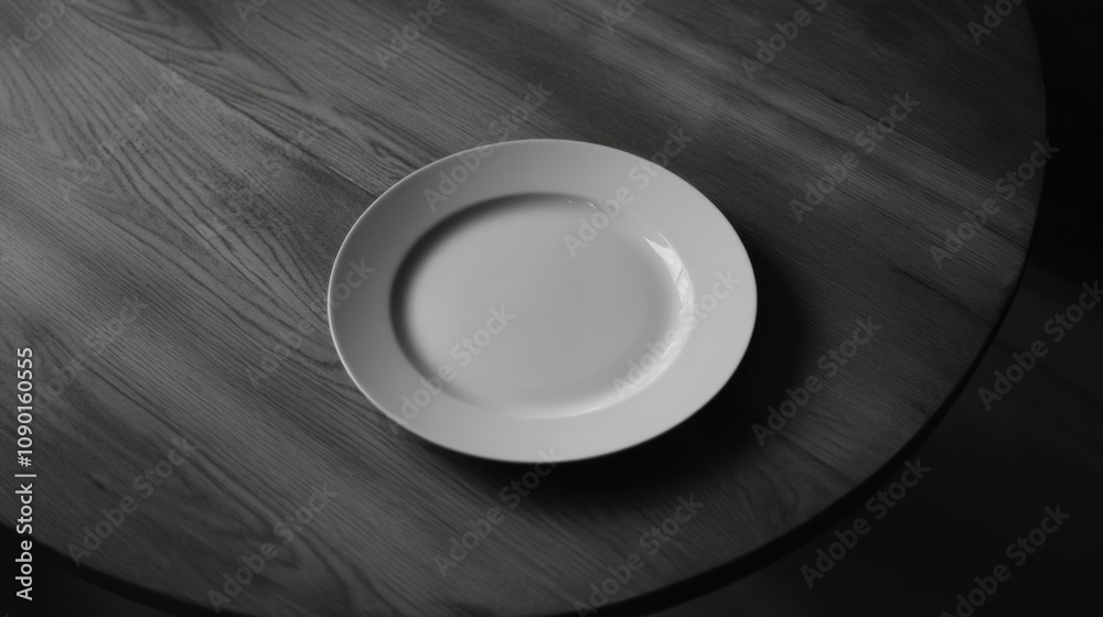 Aufkleber An empty plate on a simple table, Symbolizing the issue of hunger and food insecurity, minimalistic style