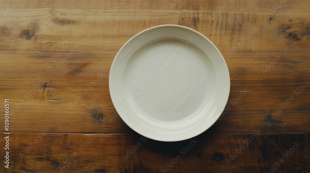 Aufkleber an empty plate on a simple table, symbolizing the issue of hunger and food insecurity, minimalistic 
