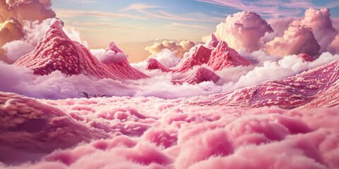 Confectionery kingdom with cotton candy fields and chocolate mountains under a caramel sky, 4K Video