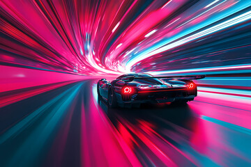 Futuristic Racing Car in Neon City - Gaming Wallpaper