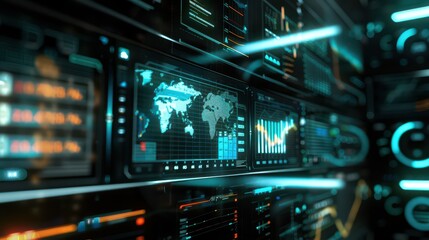 Fototapeta premium 3d rendering of abstract business background with world map and glowing lights