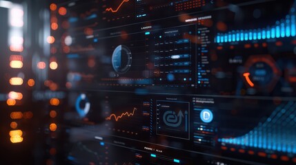 Obraz premium Futuristic technology background with glowing graphs and charts. 3d rendering