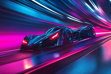 Futuristic Racing Car in Neon City - Gaming Wallpaper