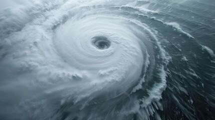 Climate change fuels typhoons over oceans. Hurricane swirling over ocean waters