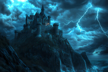 Majestic Medieval Castle on Mountain Cliff - Gaming Wallpaper