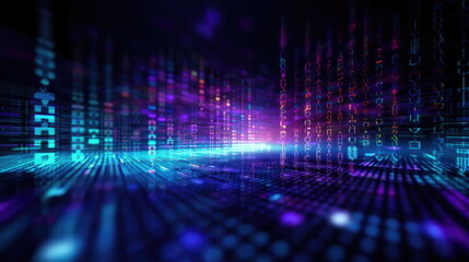 The matrix effect style abstract background. Illustrative image of blue digital binary data on computer screen.