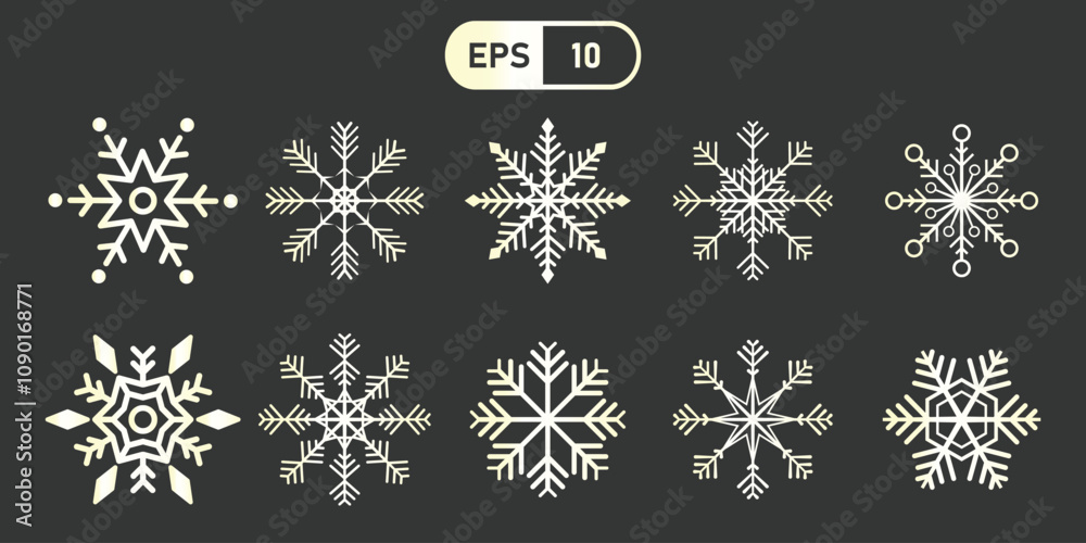 Aufkleber collection of ten intricate snowflake icons in eps 10 format, each with unique geometric designs on 