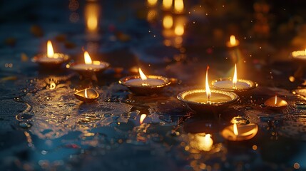 A Group of Lit Candles Sitting on Top of a Table, Dreamy

