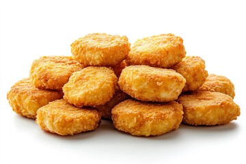 Isolated on a white backdrop are crispy chicken nuggets. Generative Ai