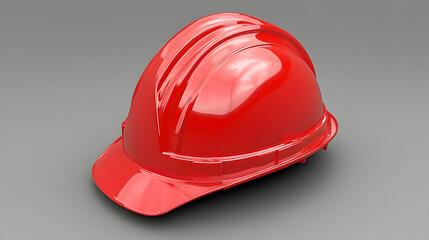 Fototapeta premium 3D Rendered Red Hard Hat with Shiny Finish Isolated on Grey Background