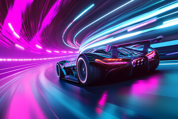 Futuristic Racing Car in Neon City - Gaming Wallpaper