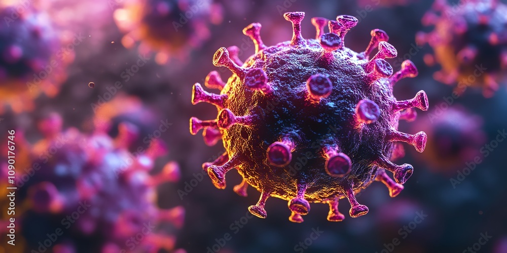 Aufkleber microscopic view of a coronavirus particle.