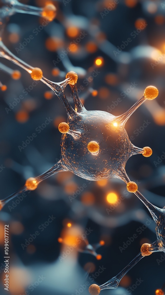 Poster Microscopic view of glowing molecule network.