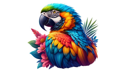 Obraz premium Colorful macaw parrot with vibrant feathers isolated on transparent background, ideal for tropical and exotic design projects
