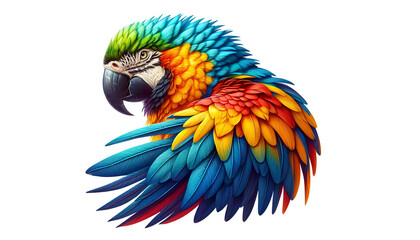 Obraz premium Colorful macaw parrot with vibrant feathers isolated on transparent background, ideal for tropical and exotic design projects