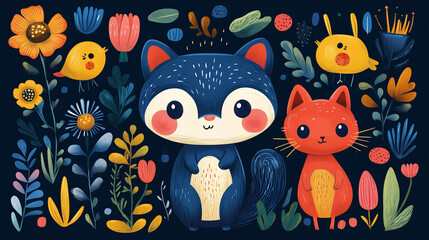 Naklejka premium vibrant and colorful a variety of fun and playful characters and shapes, perfect for kids