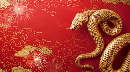 Obraz premium golden dragon on red back ground